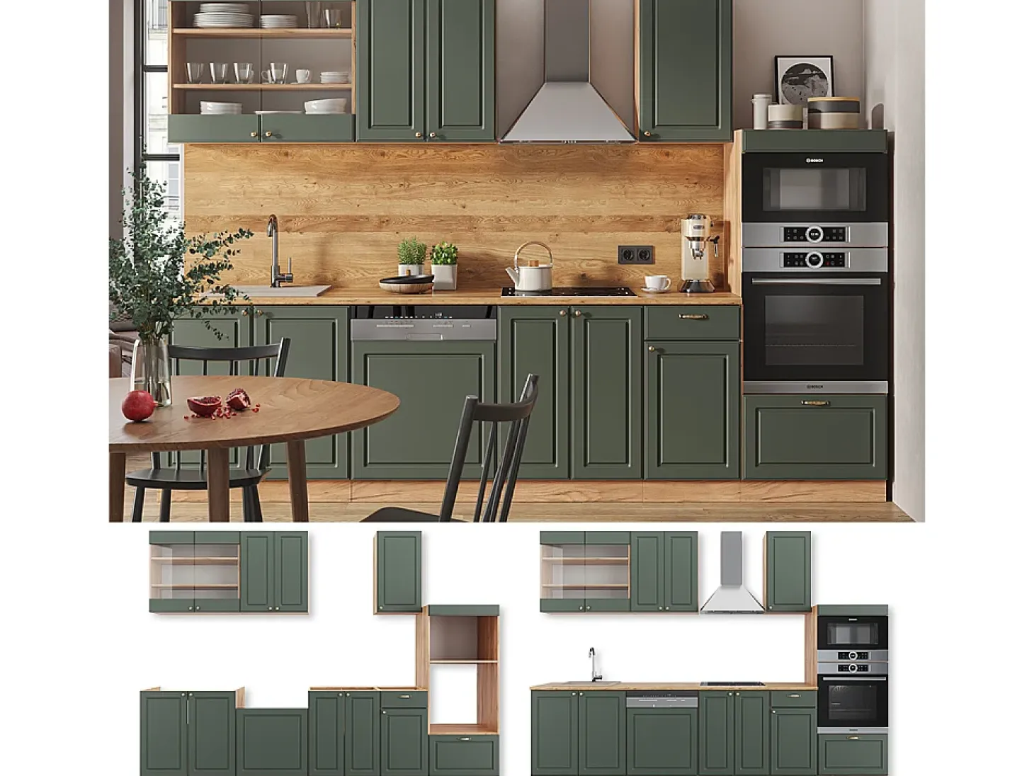 Mueble de cocina green-gold country/gold power roble 300x46x81.6 fame-line