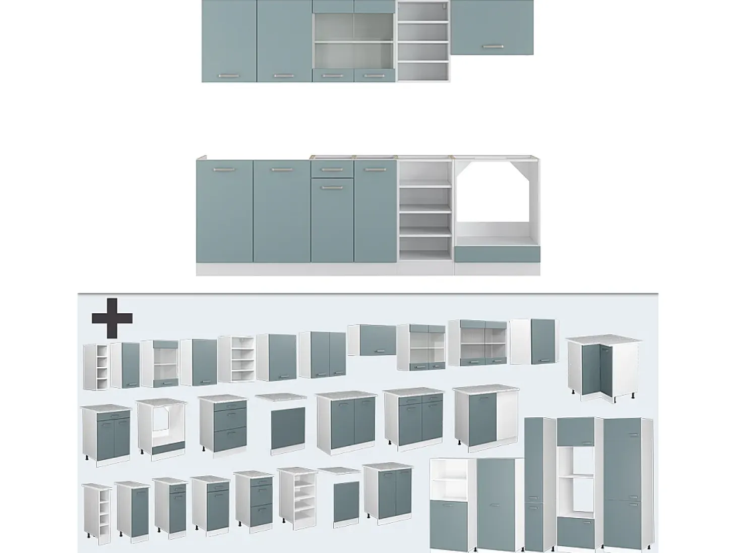 Mueble de cocina gris azulado 240x60x81.6 r-line