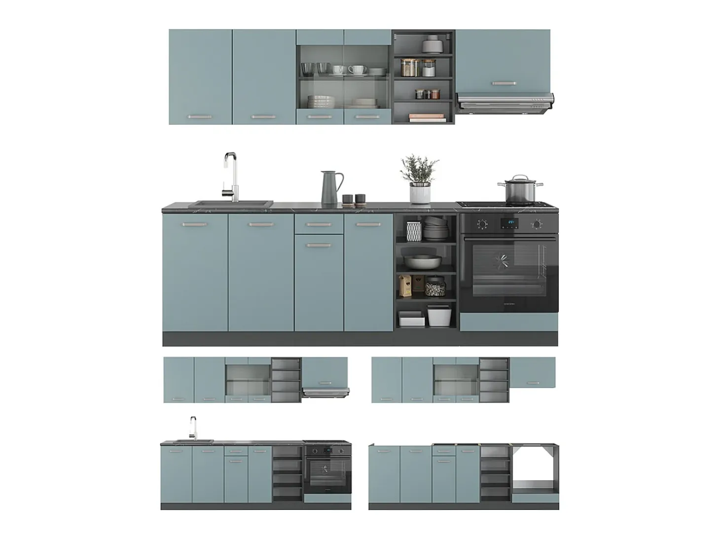 Mueble de cocina gris azulado/antracita 240x60x81.6 r-line