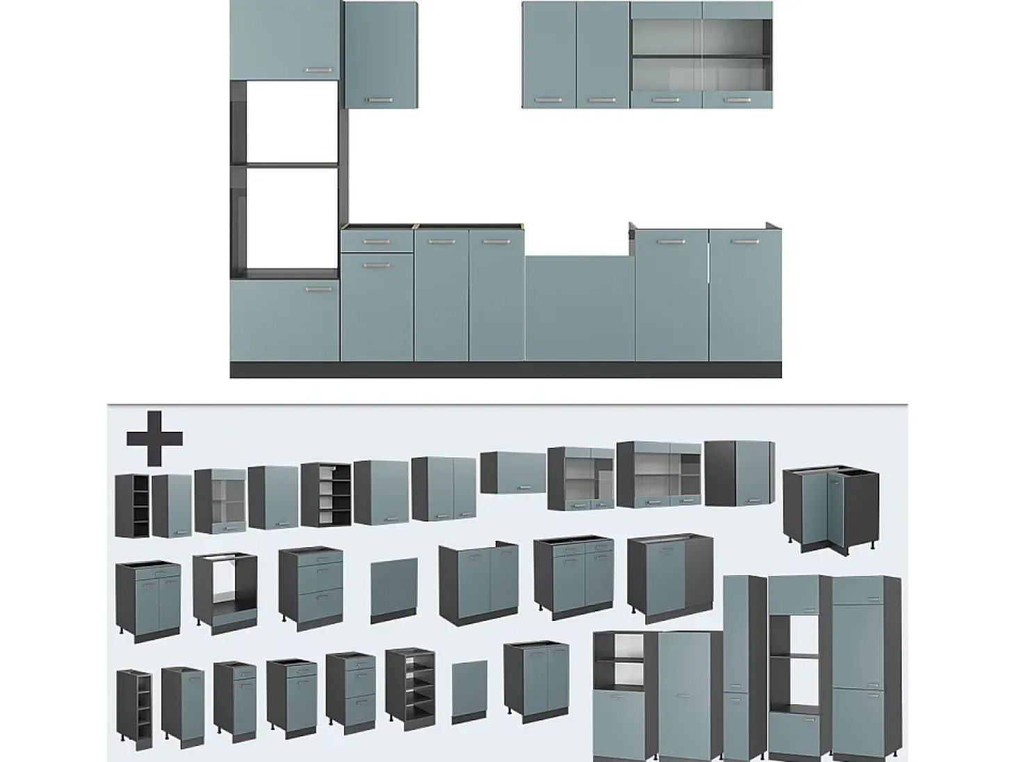 Mueble de cocina gris azulado/antracita 300x46x81.6 r-line