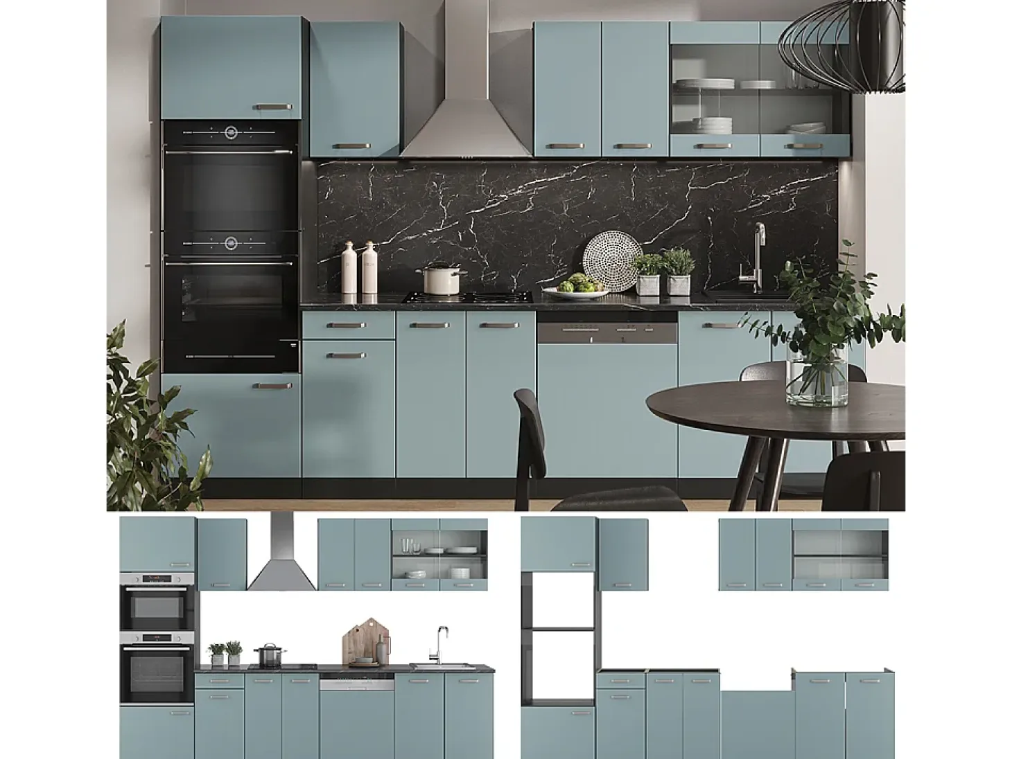 Mueble de cocina gris azulado/antracita 300x46x81.6 r-line