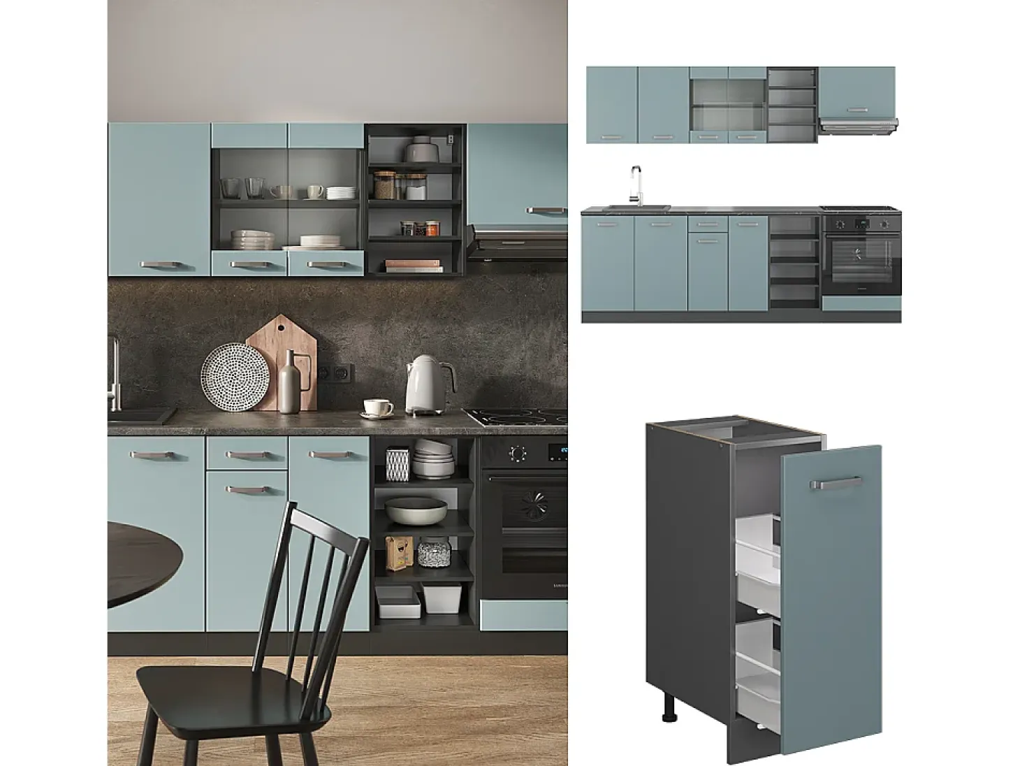 Mueble de cocina gris azulado/antracita 240x46x81.6 r-line