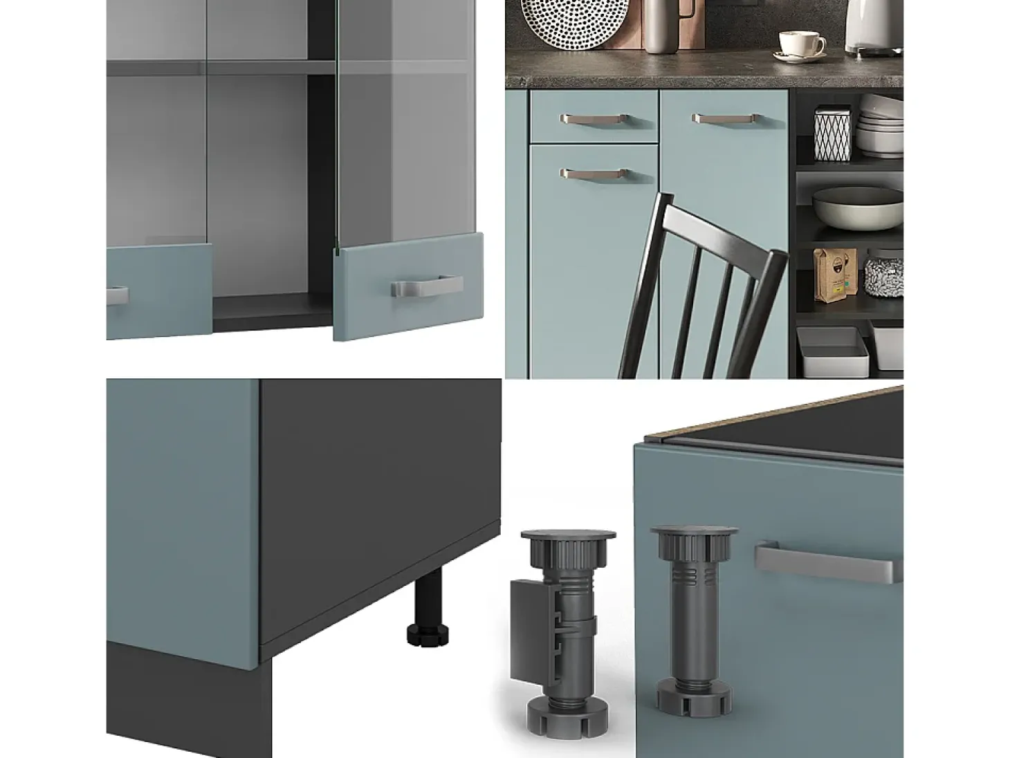 Mueble de cocina gris azulado/antracita 240x46x81.6 r-line