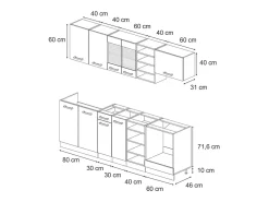 Mueble de cocina gris azulado/antracita 240x46x81.6 r-line