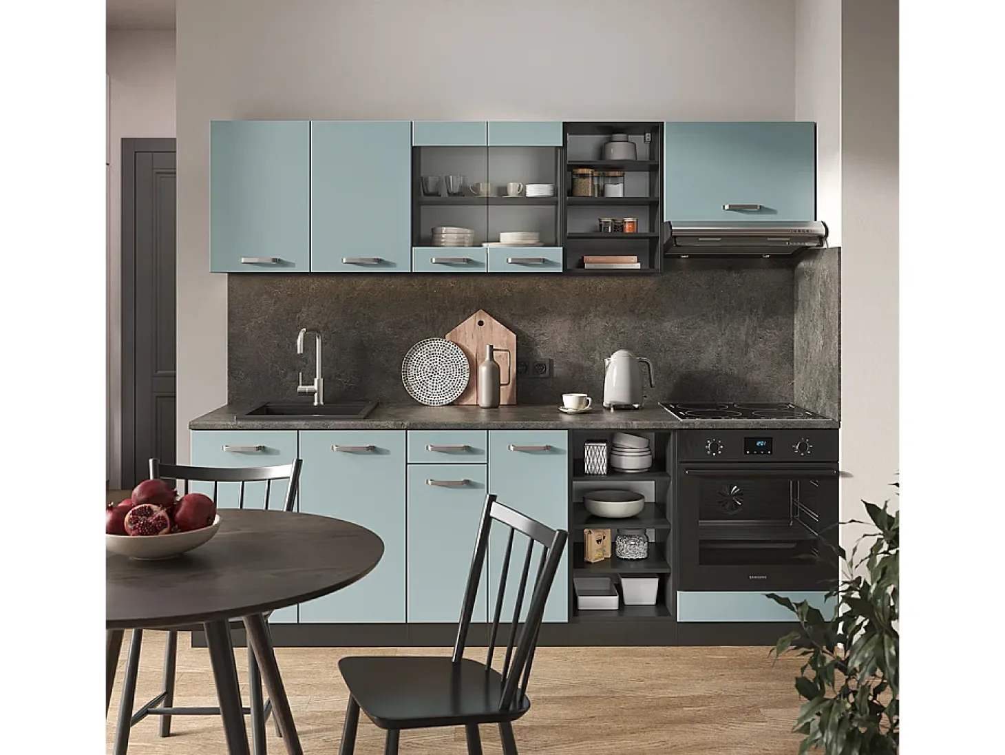 Mueble de cocina gris azulado/antracita 240x60x81.6 r-line