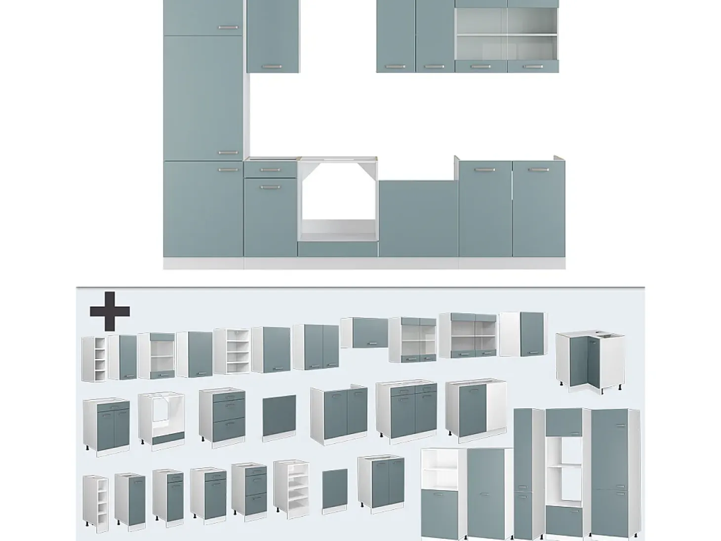 Mueble de cocina gris azulado 300x60x81.6 r-line