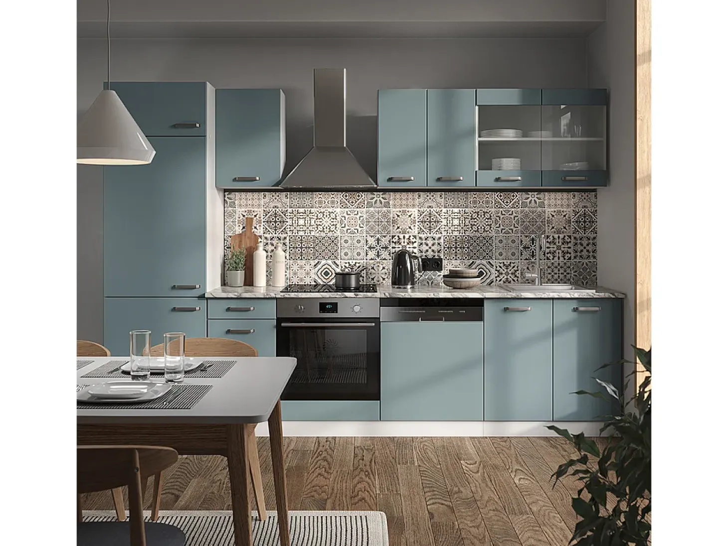 Mueble de cocina gris azulado 300x60x81.6 r-line