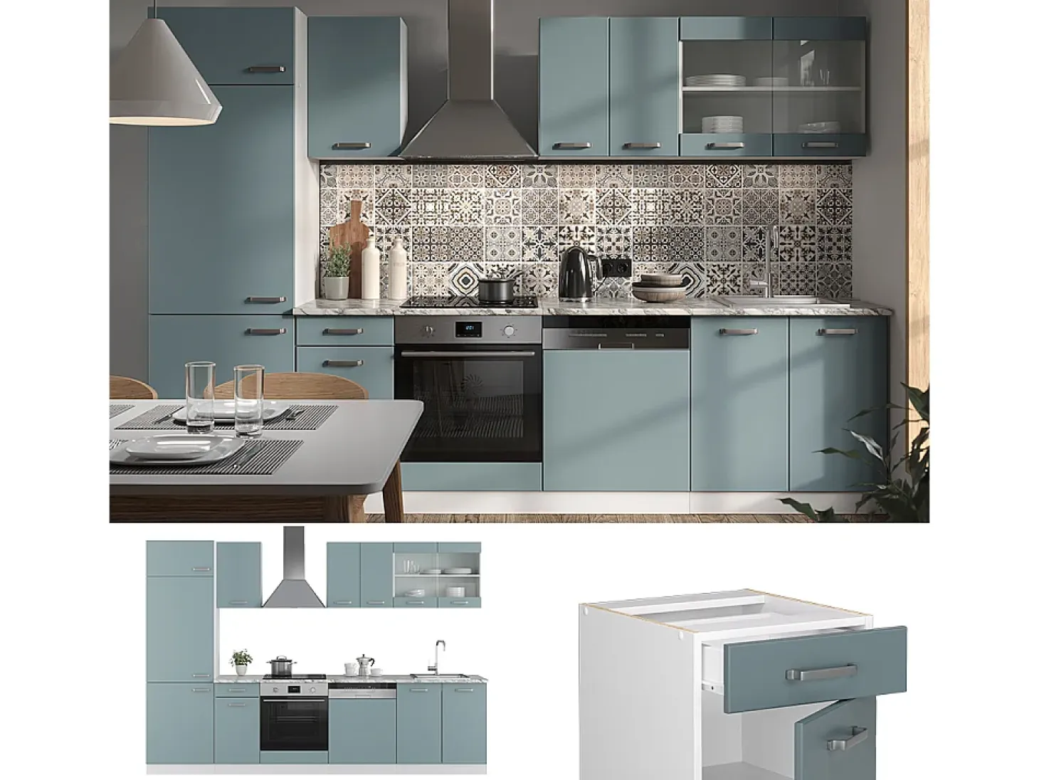 Mueble de cocina gris azulado 300x60x81.6 r-line