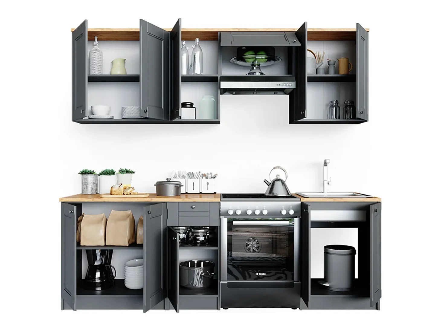Mueble de cocina gris noble 240x60x81.6 bergamo
