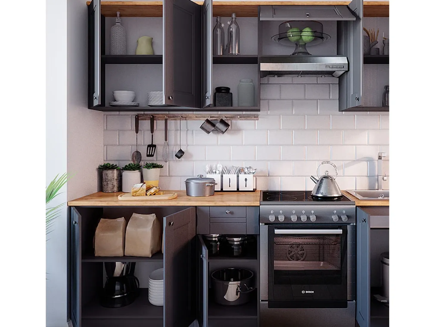 Mueble de cocina gris noble 240x60x81.6 bergamo