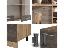 Mueble de cocina gris noble/roble dorado 240x60x81.6 r-line