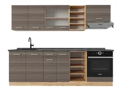 Mueble de cocina gris noble/roble dorado 240x60x81.6 r-line