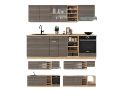 Mueble de cocina gris noble/roble dorado 240x60x81.6 r-line