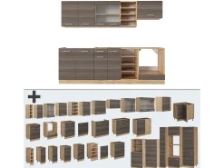 Mueble de cocina gris noble/roble dorado 240x60x81.6 r-line