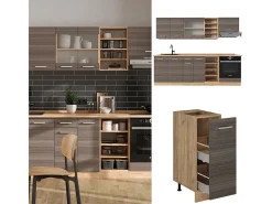 Mueble de cocina gris noble/roble dorado 240x60x81.6 r-line