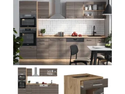 Mueble de cocina gris noble/roble dorado 300x60x81.6 r-line