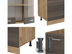 Mueble de cocina gris noble/roble dorado 300x60x81.6 r-line