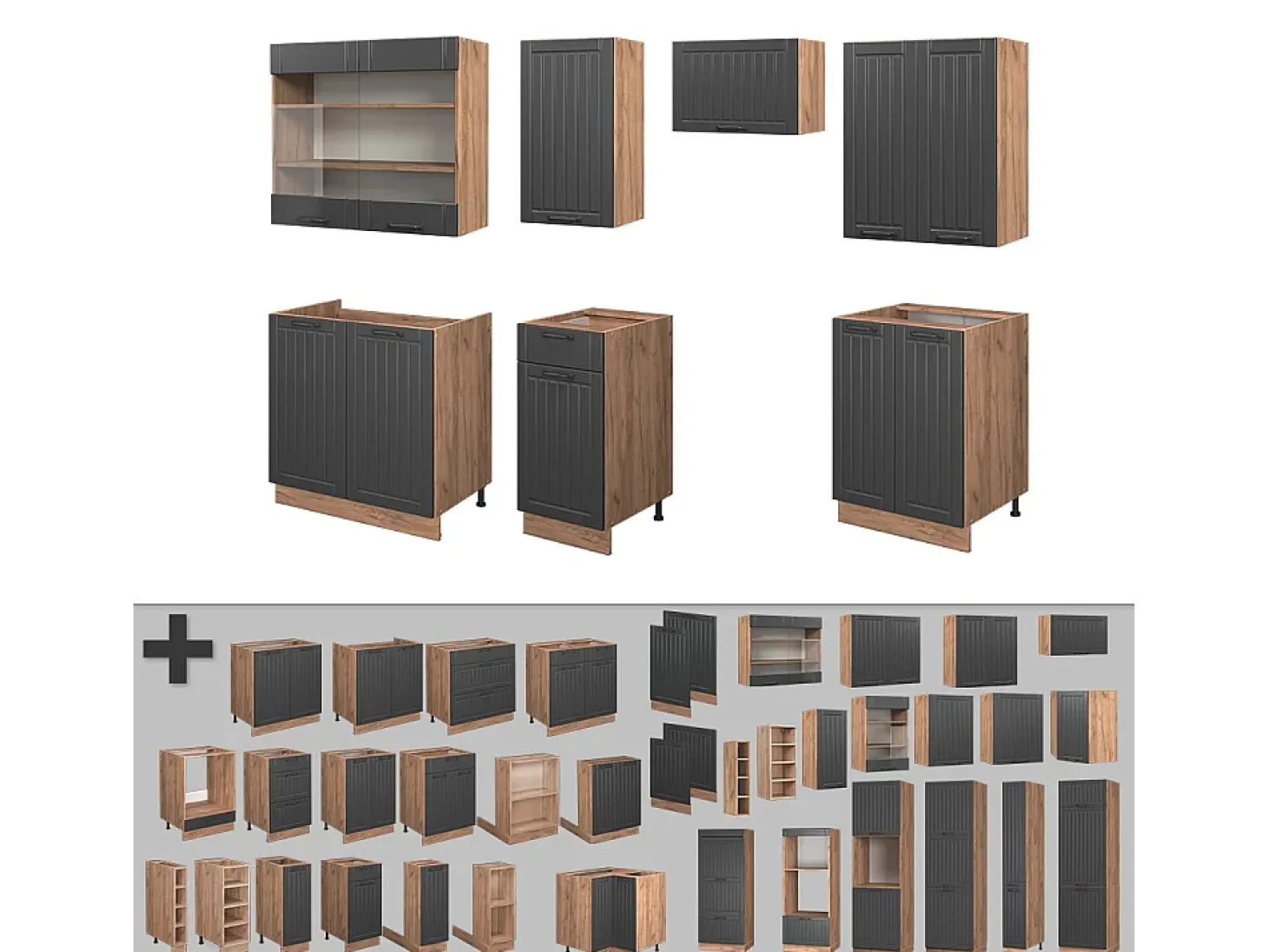 Mueble de cocina gris oscuro 240x60x81.6 fame-line