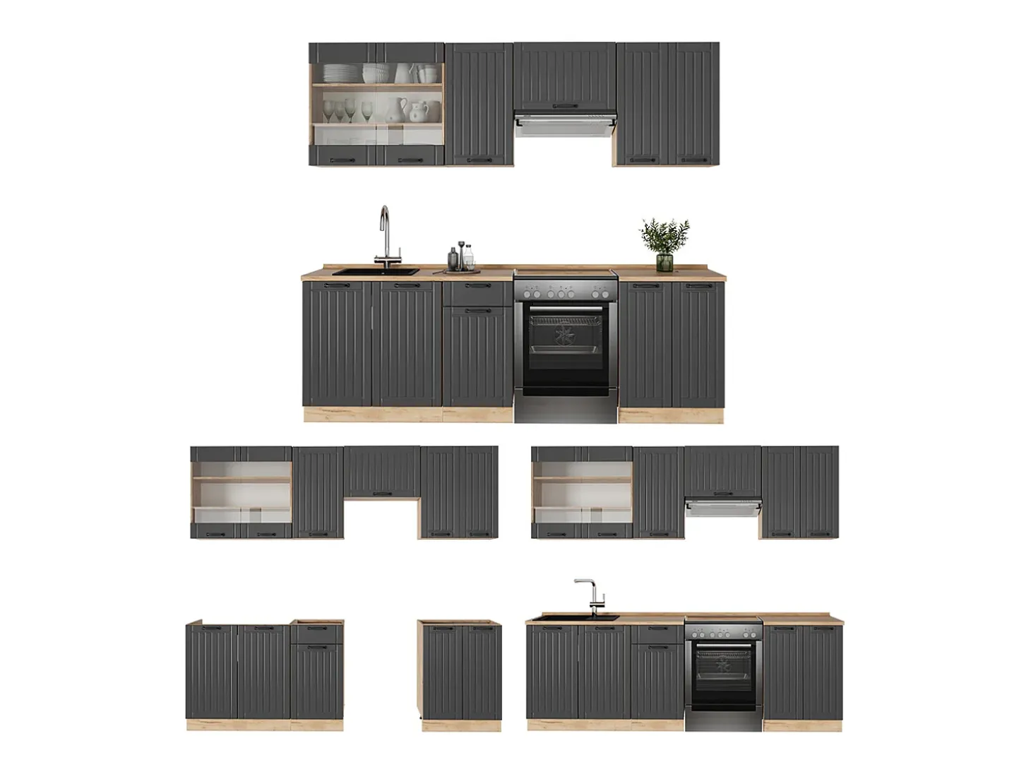 Mueble de cocina gris oscuro 240x60x81.6 fame-line