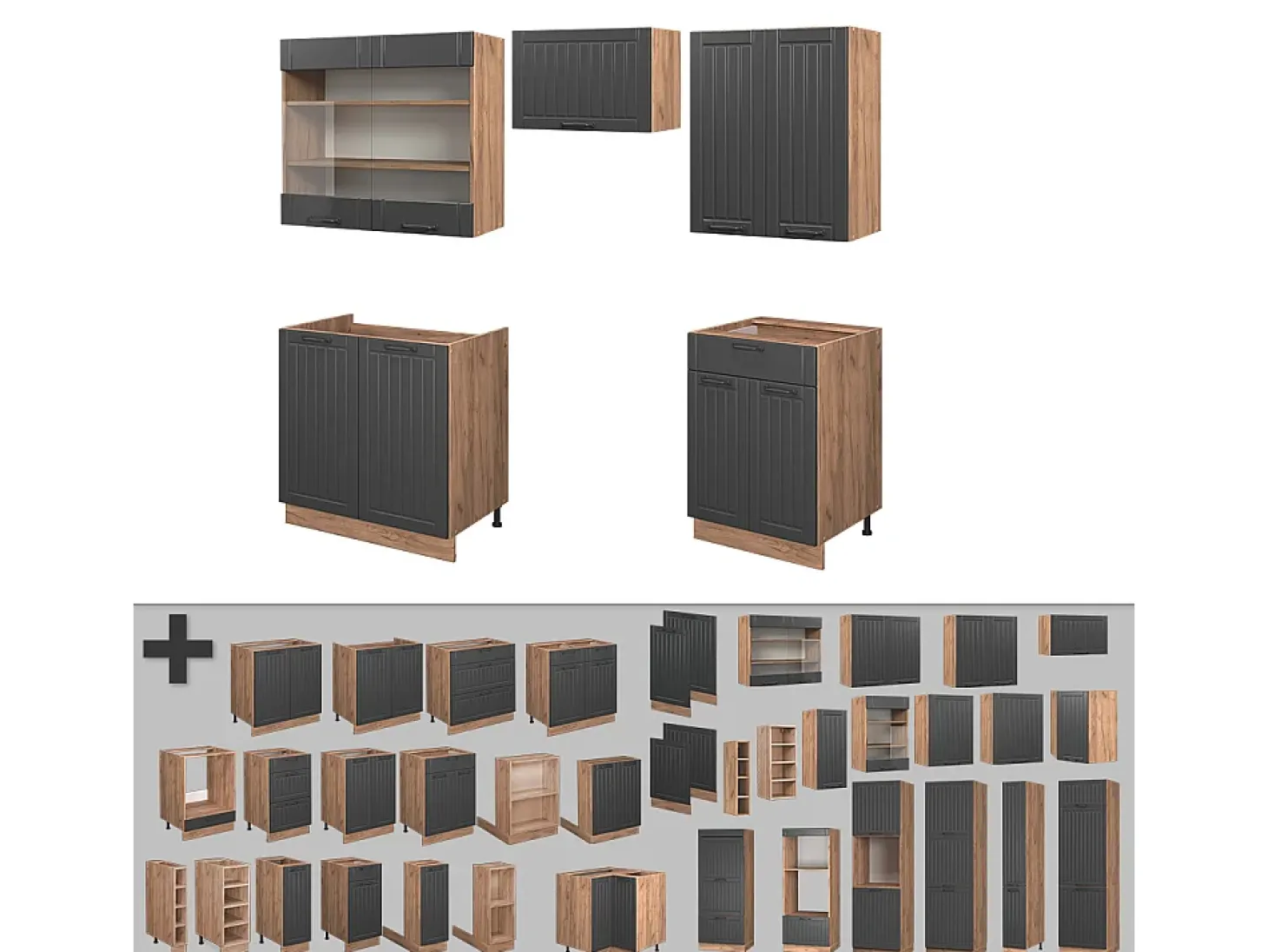 Mueble de cocina gris oscuro 200x60x81.6 fame-line