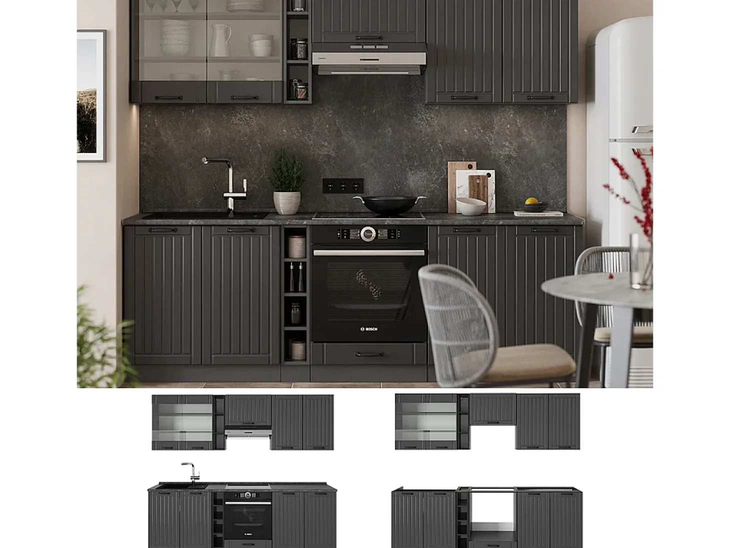 Mueble de cocina gris oscuro 235x60x81.6 fame-line