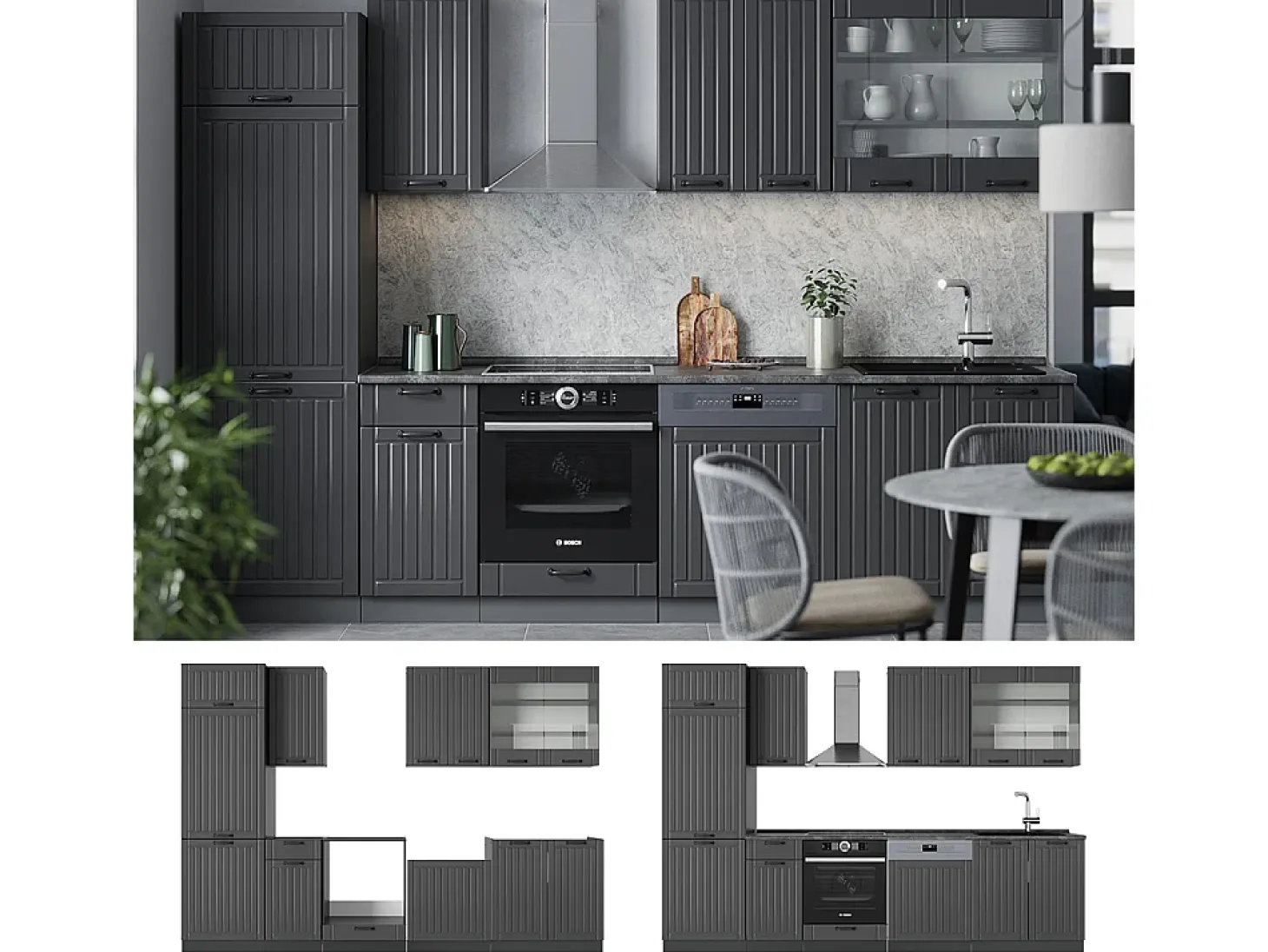 Mueble de cocina gris oscuro 300x60x81.6 fame-line