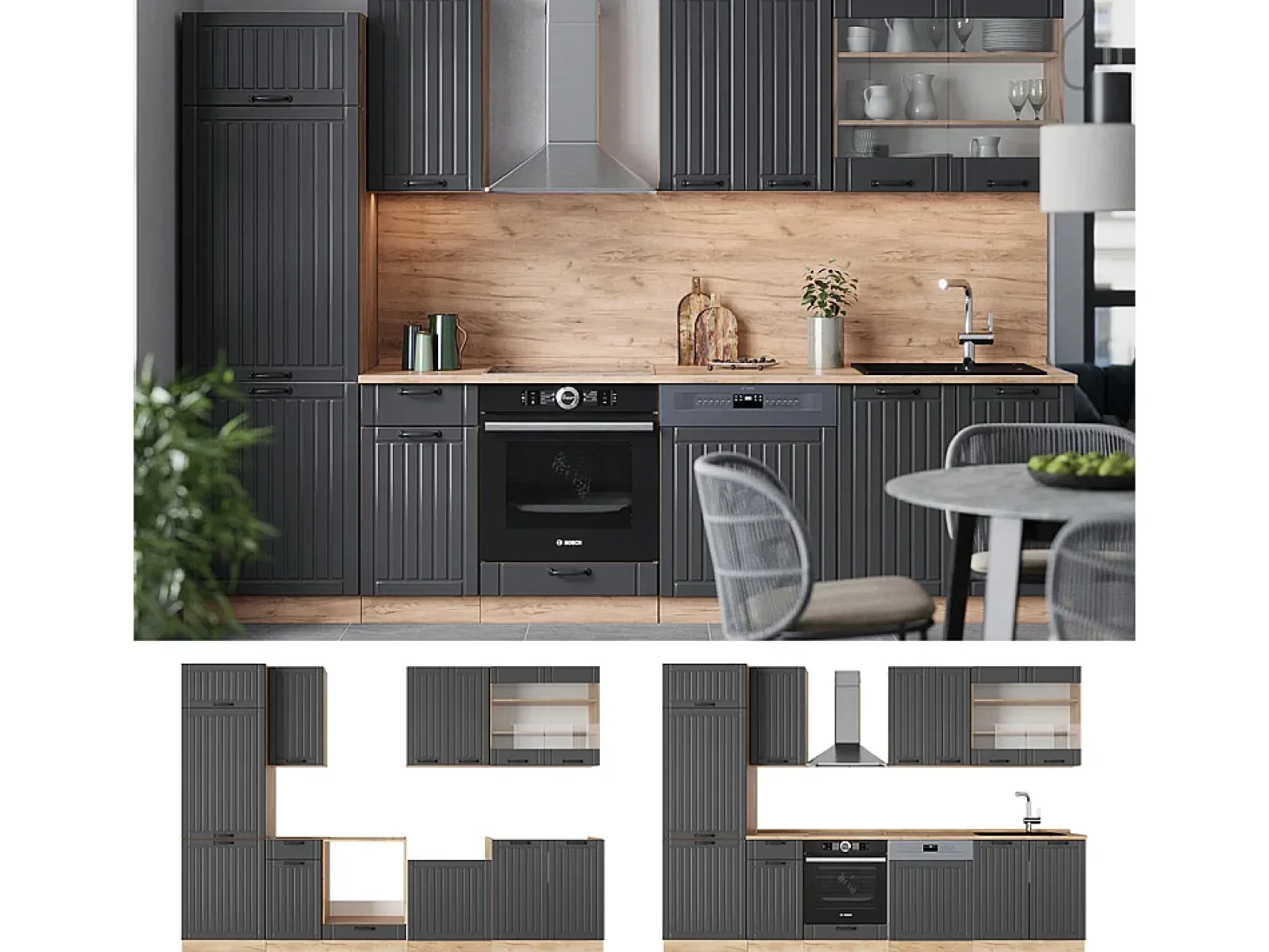 Mueble de cocina gris oscuro 300x60x81.6 fame-line