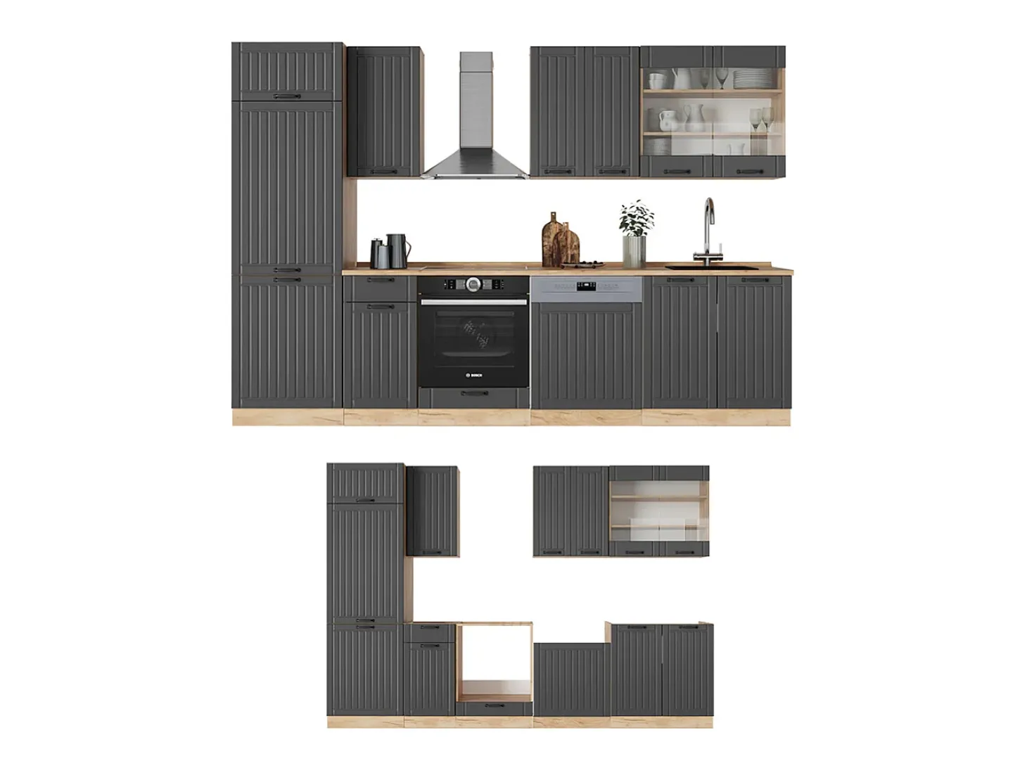 Mueble de cocina gris oscuro 300x60x81.6 fame-line