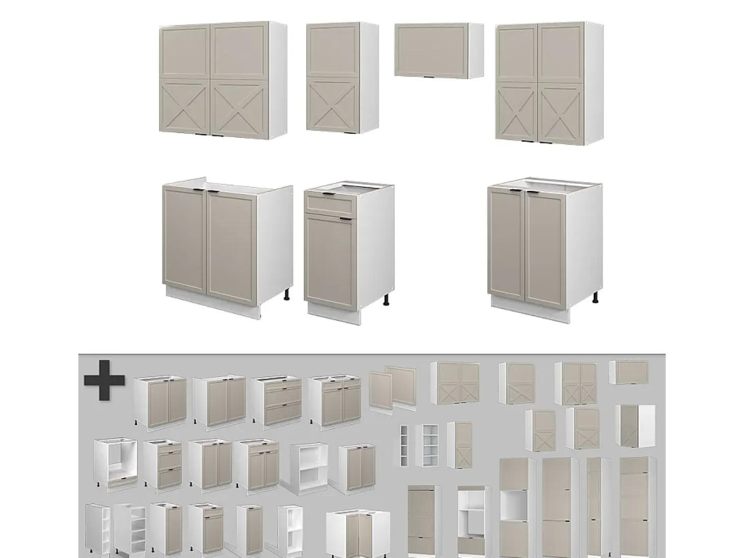 Mueble de cocina gris/beige/blanco 240x60x81.6 fame-line