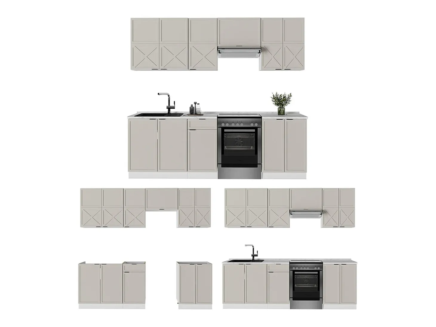 Mueble de cocina gris/beige/blanco 240x60x81.6 fame-line