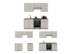 Mueble de cocina gris/beige/roble dorado 200x60x81.6 fame-line