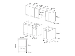 Mueble de cocina gris/beige/antracita 240x60x81.6 fame-line