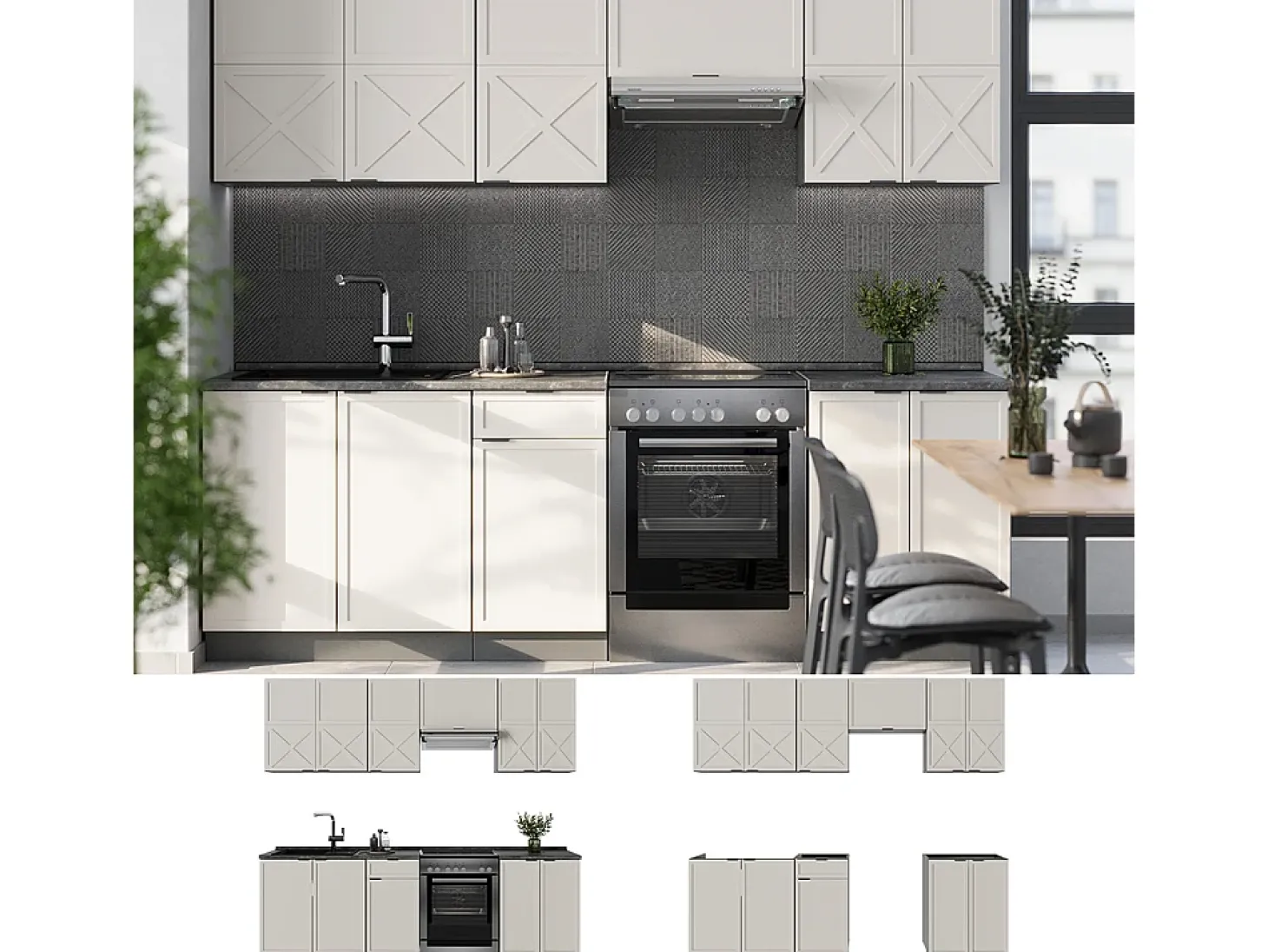 Mueble de cocina gris/beige/antracita 240x60x81.6 fame-line