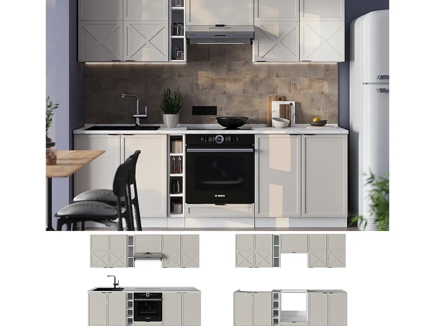 Mueble de cocina gris/beige/blanco 235x60x81.6 fame-line