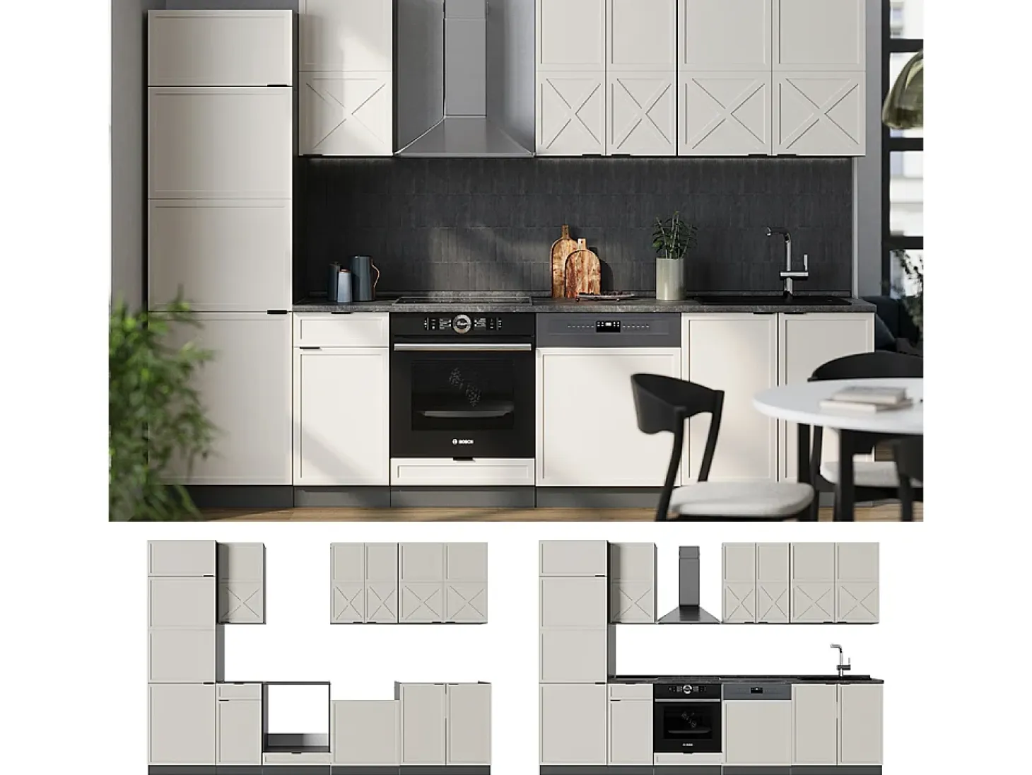 Mueble de cocina gris/beige/antracita 300x46x81.6 fame-line
