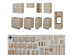 Mueble de cocina gris/beige/roble dorado 280x46x81.6 fame-line