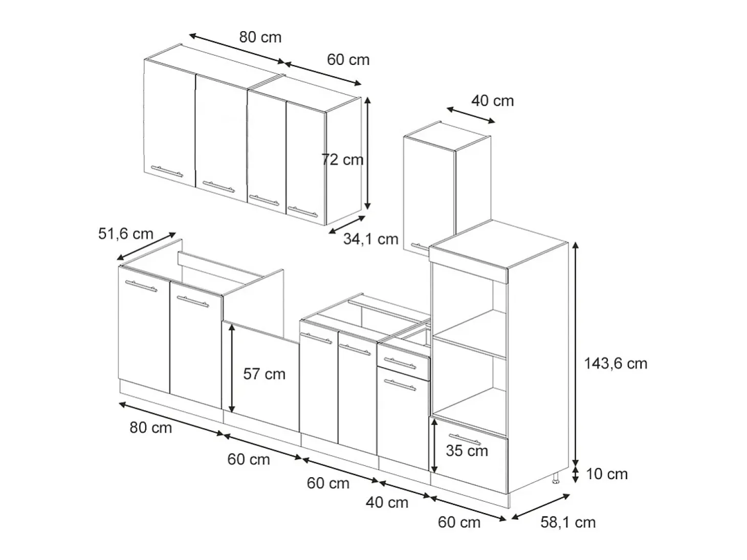Mueble de cocina gris/beige/roble dorado 300x46x81.6 fame-line