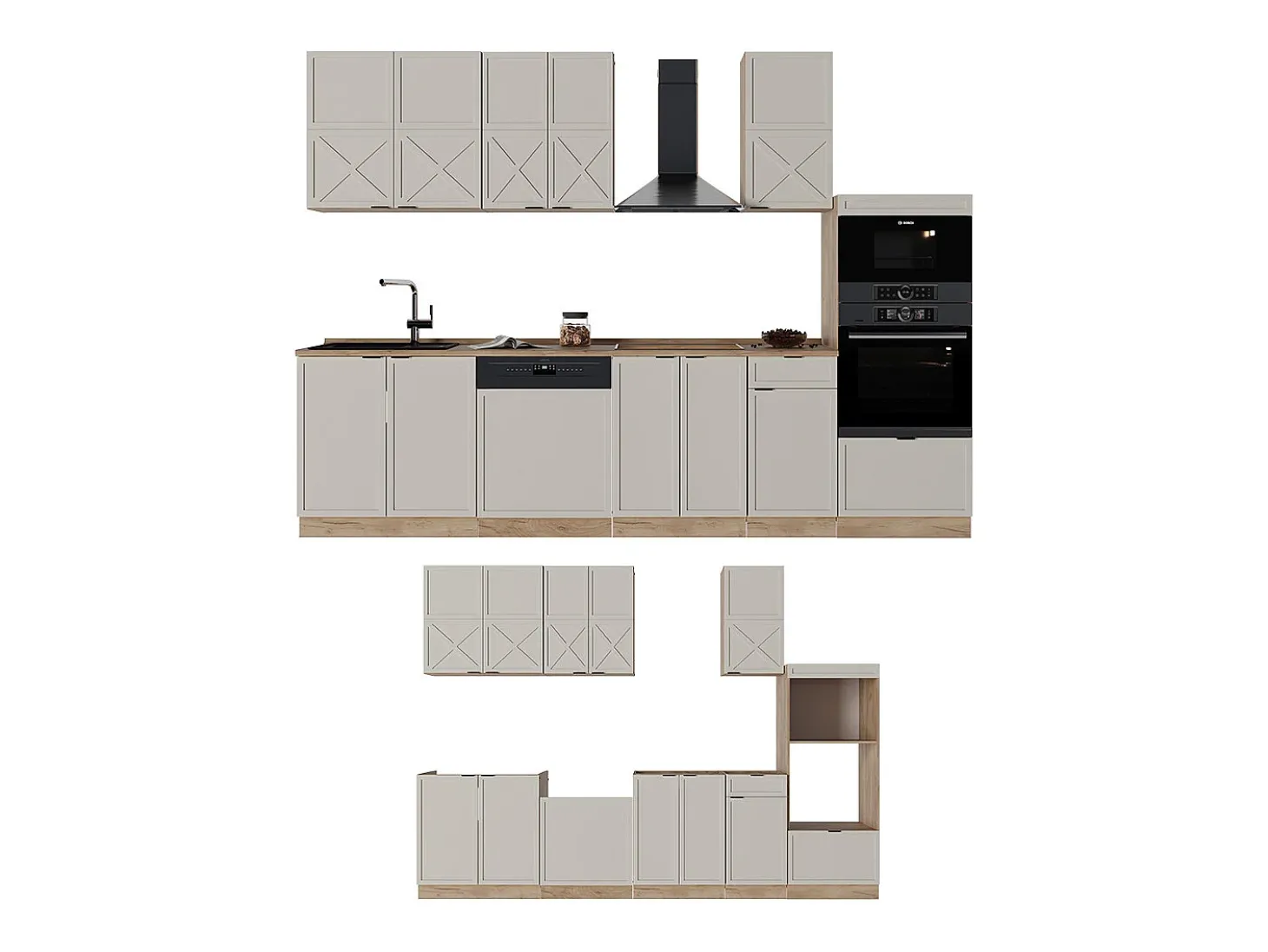 Mueble de cocina gris/beige/roble dorado 300x46x81.6 fame-line