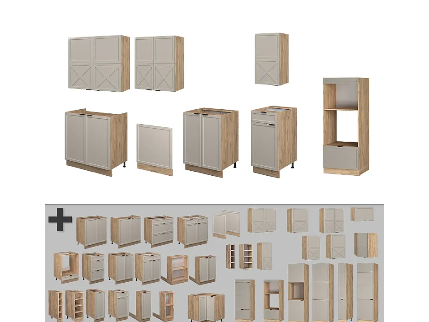 Mueble de cocina gris/beige/roble dorado 300x46x81.6 fame-line