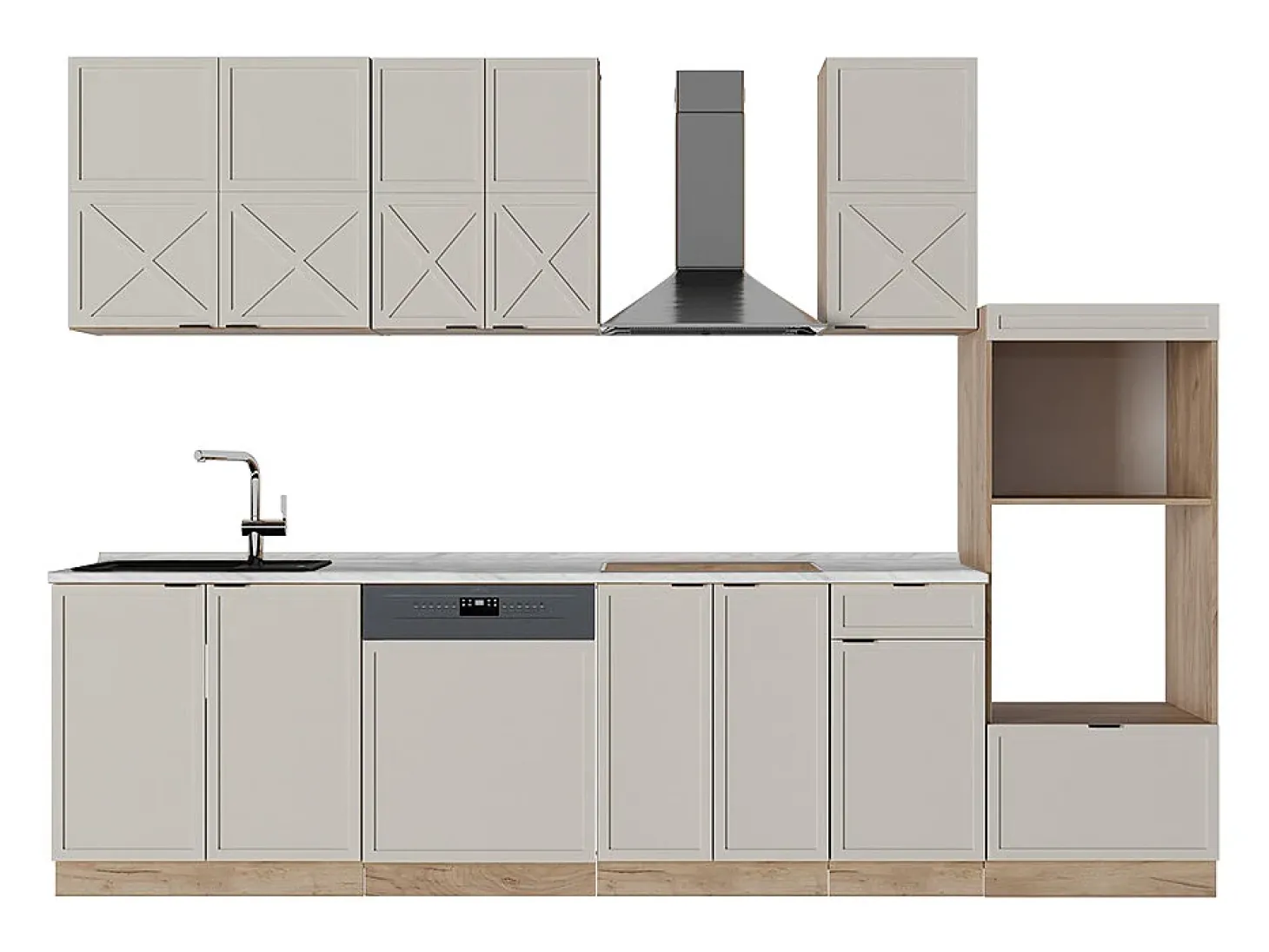Mueble de cocina gris/beige/roble dorado 300x46x81.6 fame-line