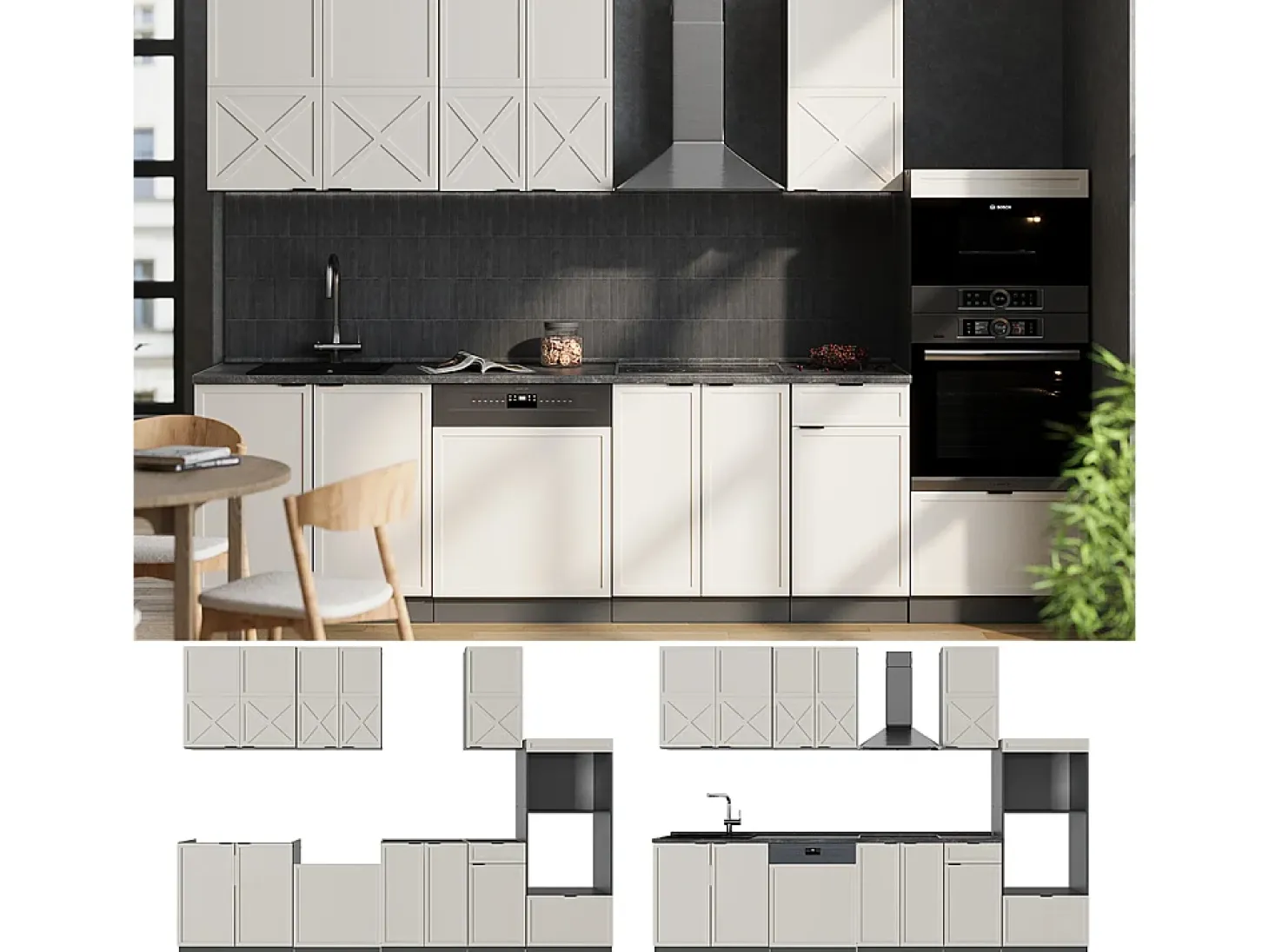 Mueble de cocina gris/beige/antracita 300x60x81.6 fame-line