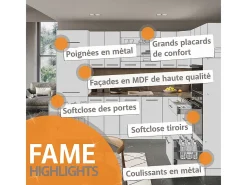 Mueble de cocina gris/beige/roble dorado 300x60x81.6 fame-line