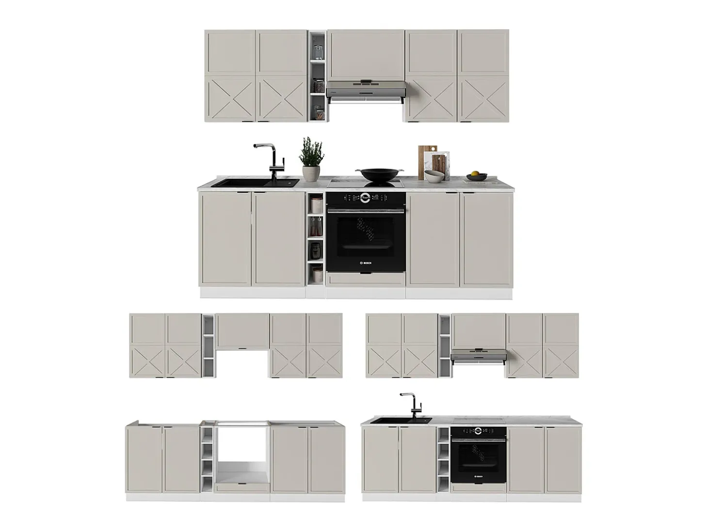 Mueble de cocina gris/beige/blanco 235x60x81.6 fame-line