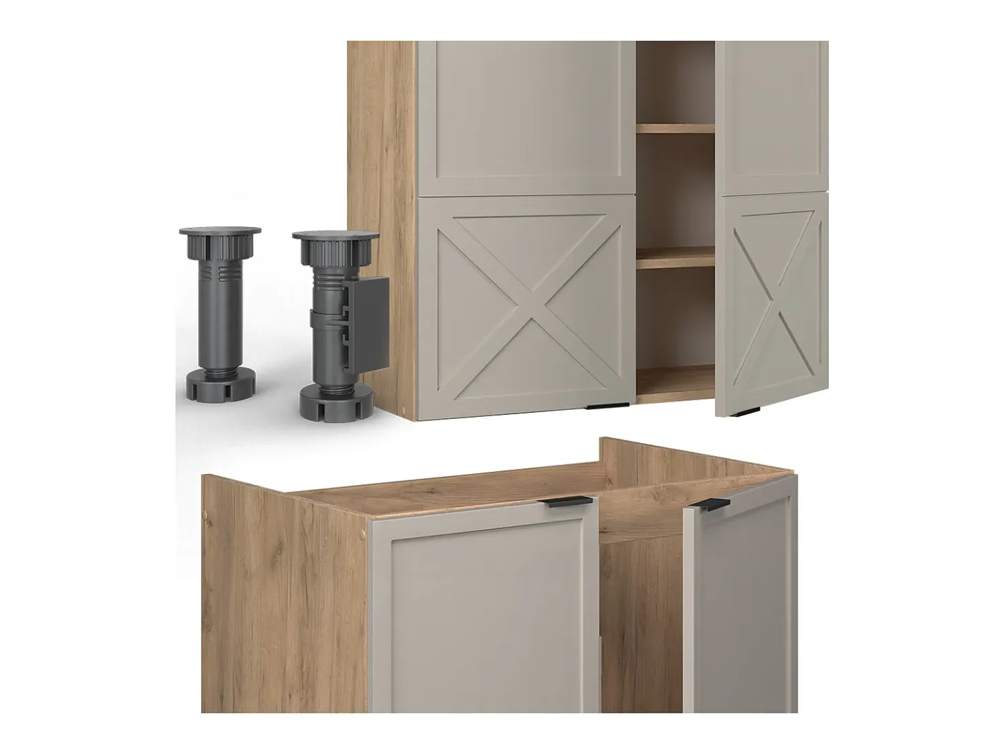 Mueble de cocina gris/beige/roble dorado 240x46x81.6 fame-line