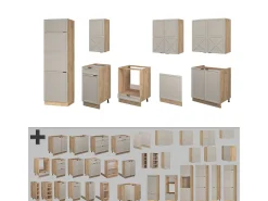Mueble de cocina gris/beige/roble dorado 300x60x81.6 fame-line