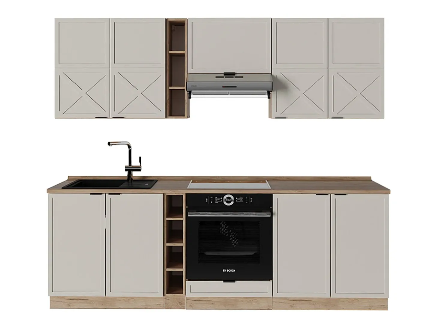 Mueble de cocina gris/beige/roble dorado 235x60x81.6 fame-line