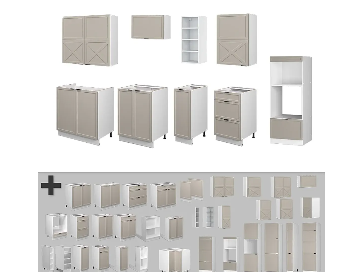 Mueble de cocina gris/beige/blanco 280x46x81.6 fame-line