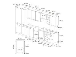 Mueble de cocina gris/beige/roble dorado 355x60x81.6 fame-line
