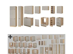Mueble de cocina gris/beige/roble dorado 355x60x81.6 fame-line