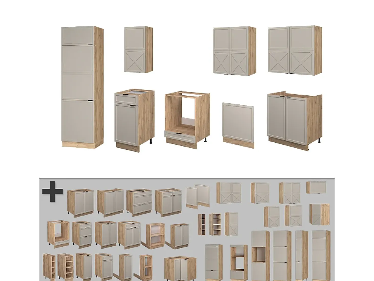 Mueble de cocina gris/beige/roble dorado 300x60x81.6 fame-line